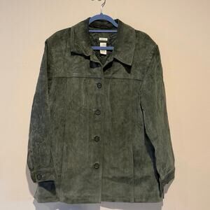 Cherokee XL Vintage Genuine Suede Leather Button Down Coat Blazer Dark Green